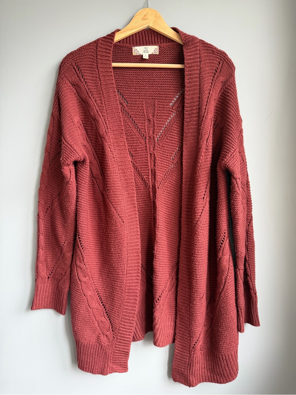 Pink Rose Open-Front Knit Cardigan